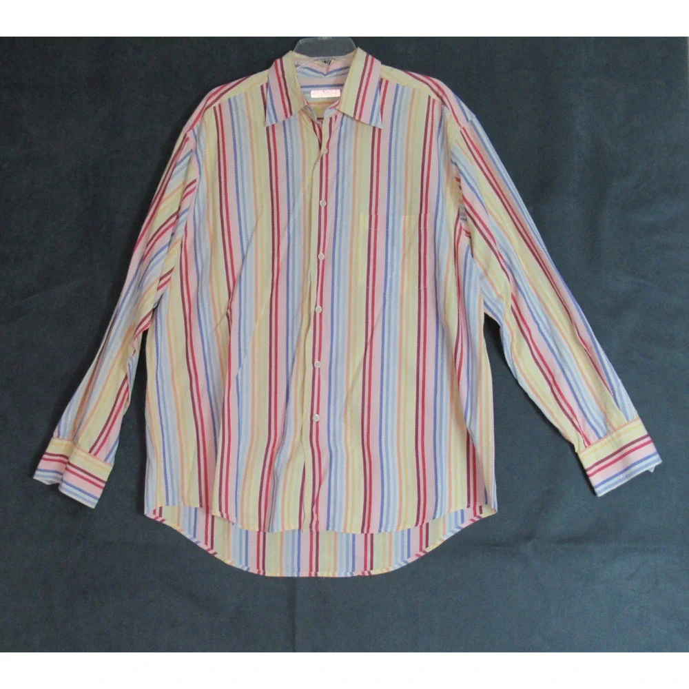 Vintage Martin Gordon Shirt Mens XL Multicolor Striped Button Up Retro Preppy